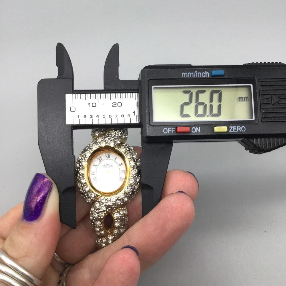 Bob Mackie Watch Womens Watch 26mm White Dial Gold Tone Bangle New Battery 6.5